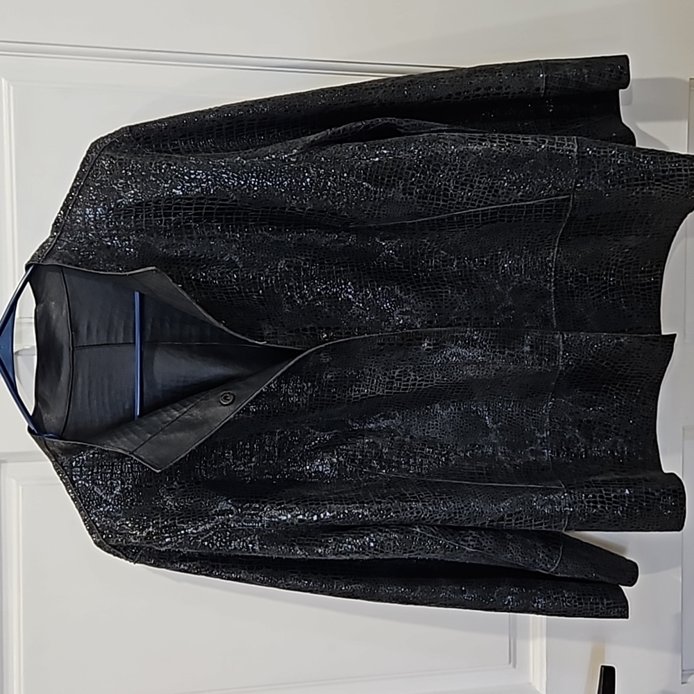 Reversible loose fit Ladies Leather Jacket Dark Navy